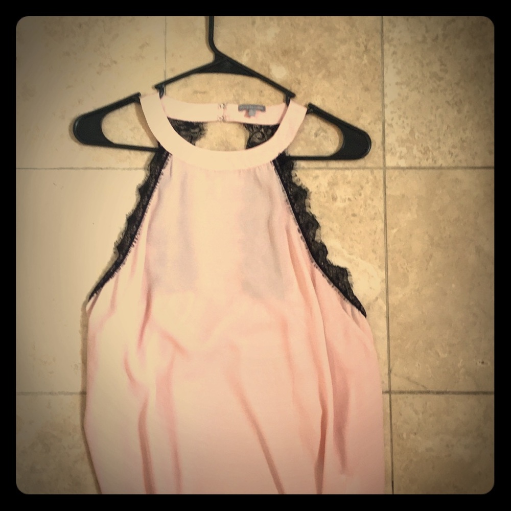 Pink tank top with black lace